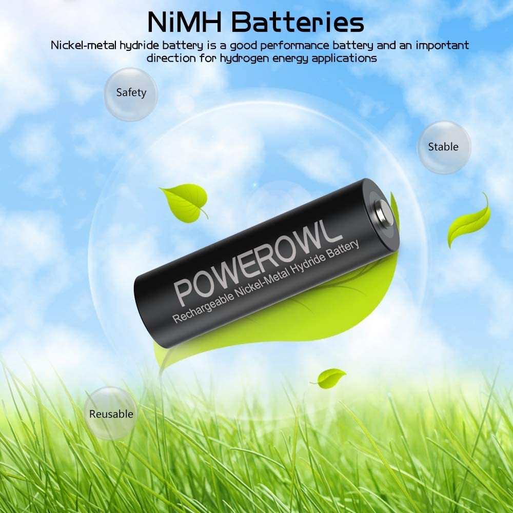  Rechargeable AA Batteries with Charger, POWEROWL 8 Pack of  2800mAh High Capacity Low Self Discharge Ni-MH Double A Batteries with  Smart 8 Bay Battery Charger (USB Fast Charging, Independent Slot) 