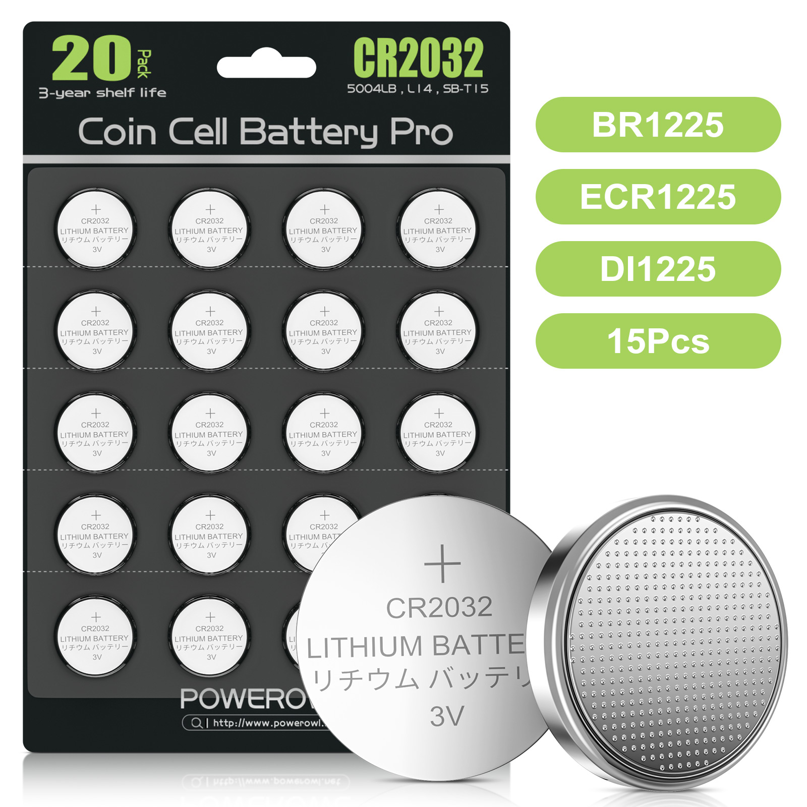 POWEROWL CR2032 Battery 3V Lithium 12 Pack Button Batteries