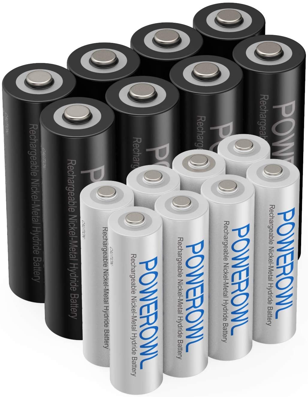 AA AAA Rechargeable Batteries POWEROWL, Pre-Charged High Capacity 2800mAh & 1000mAh 1.2V NiMH Battery Low Self Discharge, Pack of 16