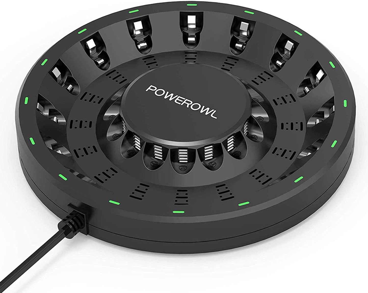 POWEROWL 16 Bay AA AAA Battery Charger (Updated, High Speed Charging) with Smart LED Light and Plug, for NIMH NICD Rechargeable Batteries and More