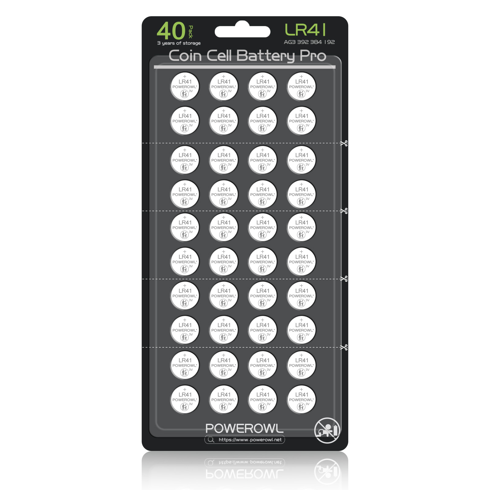 POWEROWL 40 x LR41 Batteries, High Capacity AG3 L736 392 384 192 Battery 1.5V Button Coin Cell Batteries 